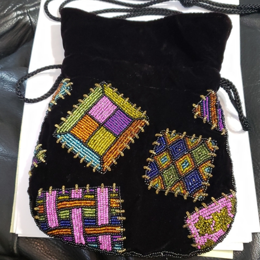 Niemann Marcus black velvet beaded Purse